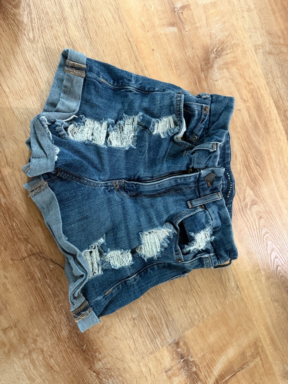 Aeropostale Distressed Dark Blue Denim Shorts